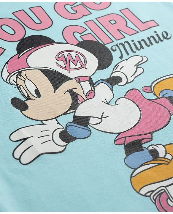Babyhug Disney Single Jersey Knit Half Sleeves T-Shirt With Minnie Mouse Graphics - Sky Blue