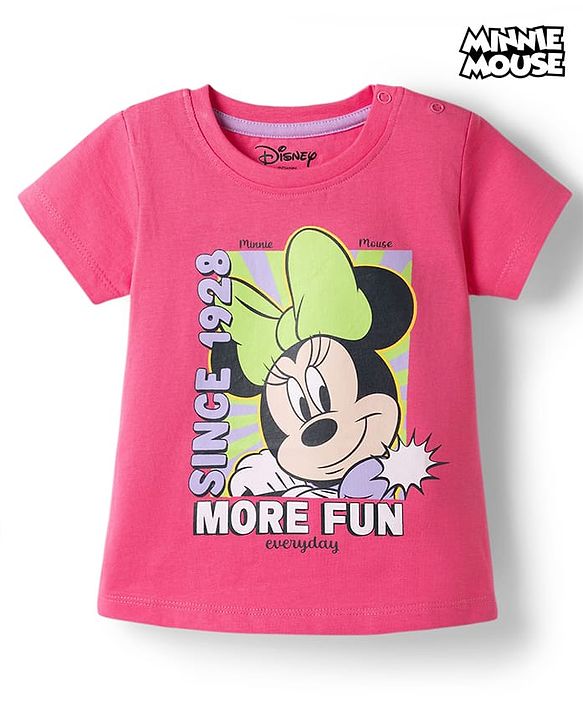 Babyhug Disney Single Jersey Knit Half Sleeves T-Shirt With Minnie Mouse Graphics - Pink