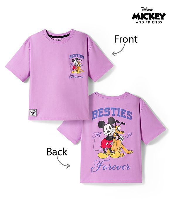 Pine Kids Disney Single Jersey Knit Half Sleeves T-Shirt with Front & Back Mickey Mouse Graphic - Lavender