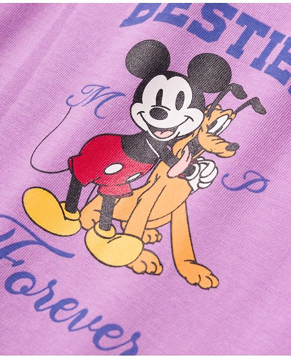 Pine Kids Disney Single Jersey Knit Half Sleeves T-Shirt with Front & Back Mickey Mouse Graphic - Lavender