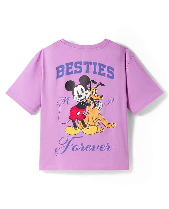 Pine Kids Disney Single Jersey Knit Half Sleeves T-Shirt with Front & Back Mickey Mouse Graphic - Lavender