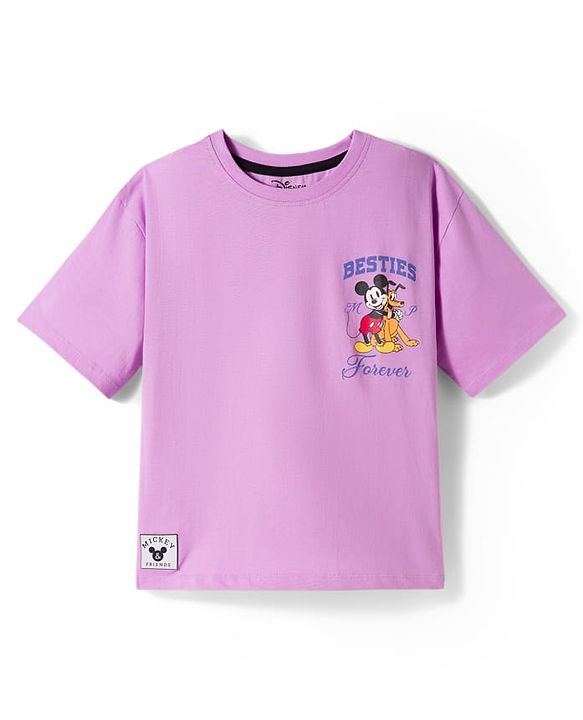 Pine Kids Disney Single Jersey Knit Half Sleeves T-Shirt with Front & Back Mickey Mouse Graphic - Lavender
