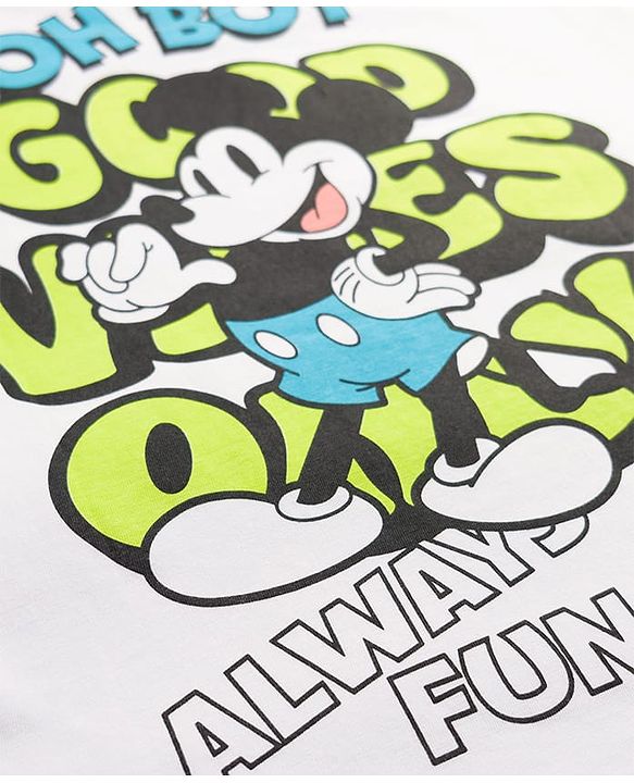 Pine Kids Disney Single Jersey Knit Half Sleeves T-Shirt With Front & Back Mickey Mouse Graphics - White