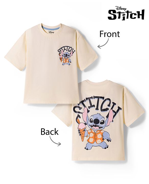 Pine Kids Disney Single Jersey Knit Half Sleeves T-Shirt with Front & Back Stitch Graphic - Beige
