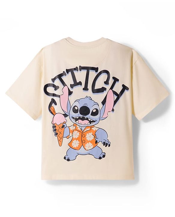 Pine Kids Disney Single Jersey Knit Half Sleeves T-Shirt with Front & Back Stitch Graphic - Beige
