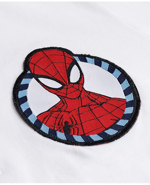 Pine Kids Marvel Single Jersey Knit Half Sleeves Polo T-Shirt with Spiderman Patch - White