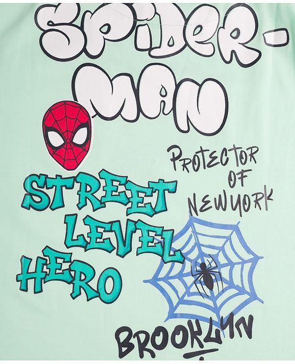 Pine Kids Marvel Half Sleeves T-Shirt With Front & Back Spider Man Print - Limegreen