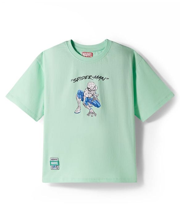 Pine Kids Marvel Half Sleeves T-Shirt With Front & Back Spider Man Print - Limegreen