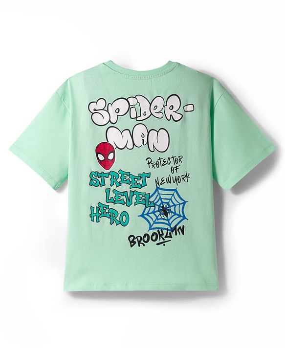 Pine Kids Marvel Half Sleeves T-Shirt With Front & Back Spider Man Print - Limegreen