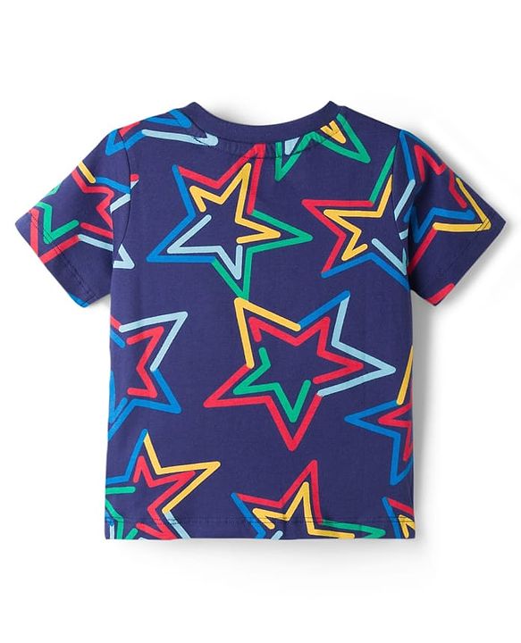 Babyhug Cotton Knit Half Sleeves T-Shirt & Pyjama Co-ord Night Suit With Star Print - Navy Blue