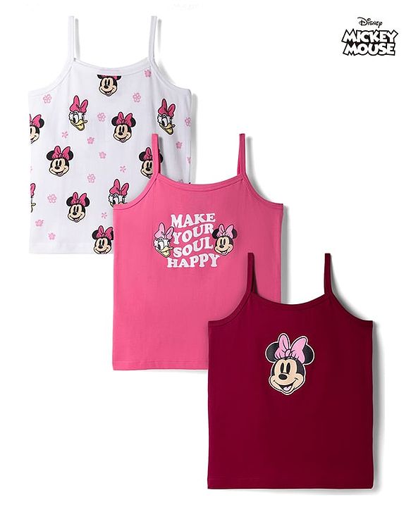 Pine Kids Disney 100% Cotton Knit Sleeveless Slips With Minnie & Friends Graphic - Multicolour