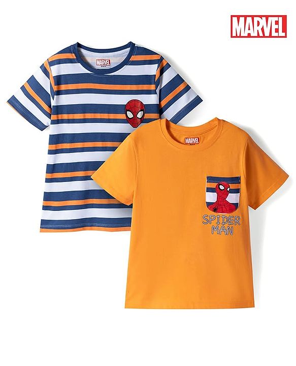 Pine Kids Marvel Single Jersey Knit Half Sleeves T-Shirts With Spider Man Print Graphics Pack of 2 - Multicolor