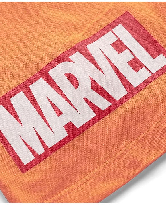 Pine Kids Marvel Single Jersey Knit Drop Shoulder Half Sleeves T-Shirt with Front & Back Avengers Print - Orange