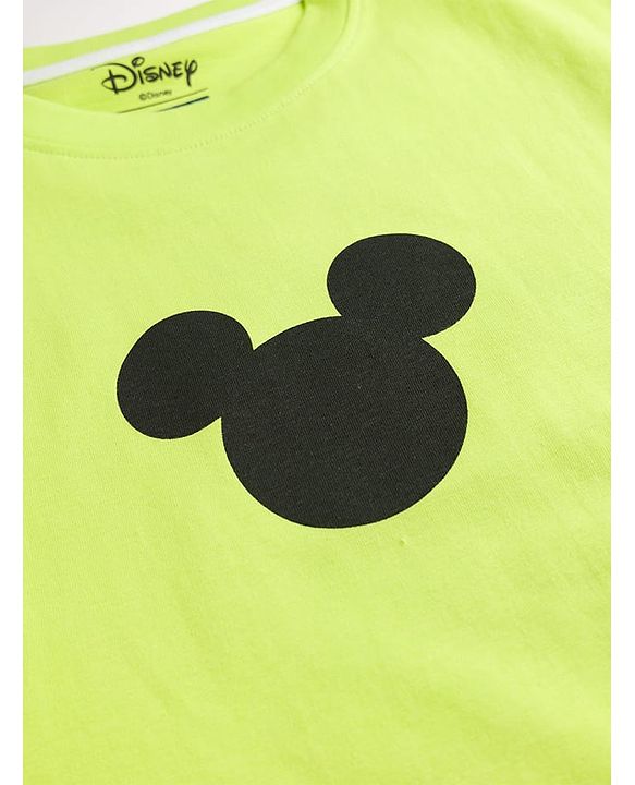 Pine Kids Disney Cotton Knit Drop Shoulder Half Sleeves T-Shirt with Front & Back Mickey Mouse Print - Green