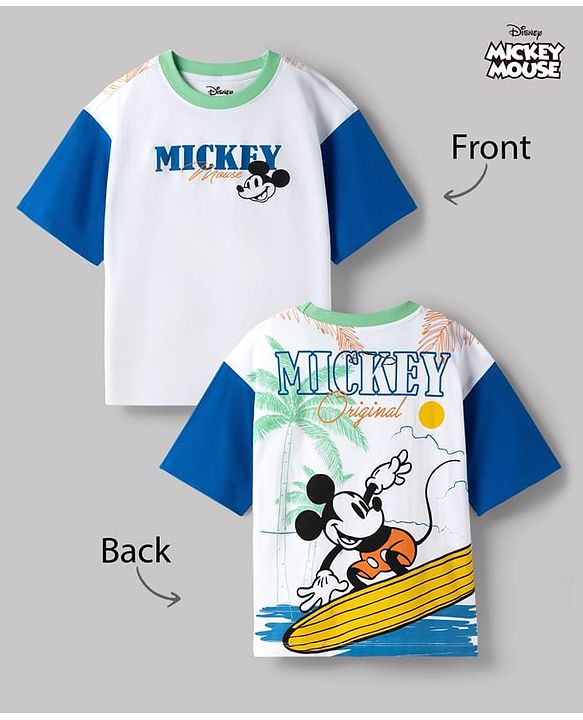 Pine Kids Disney Single Jersey Drop Shoulder Sleeves With Front & Back Mickey Mouse Graphics - Multicolor