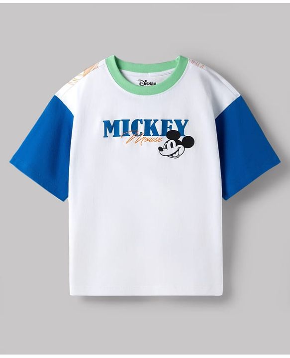Pine Kids Disney Single Jersey Drop Shoulder Sleeves With Front & Back Mickey Mouse Graphics - Multicolor