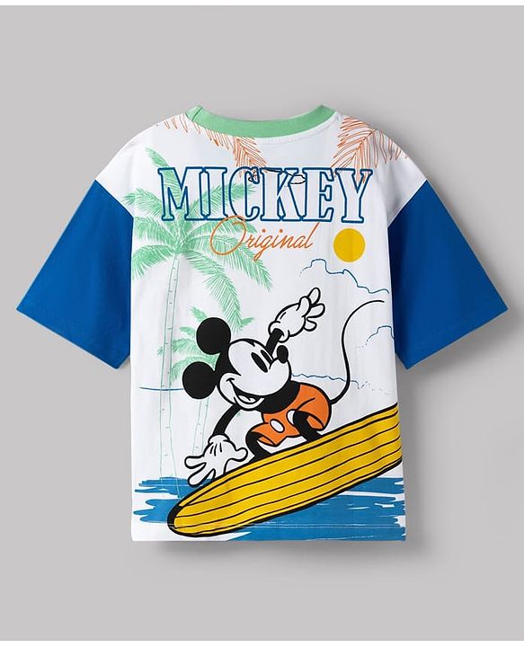 Pine Kids Disney Single Jersey Drop Shoulder Sleeves With Front & Back Mickey Mouse Graphics - Multicolor