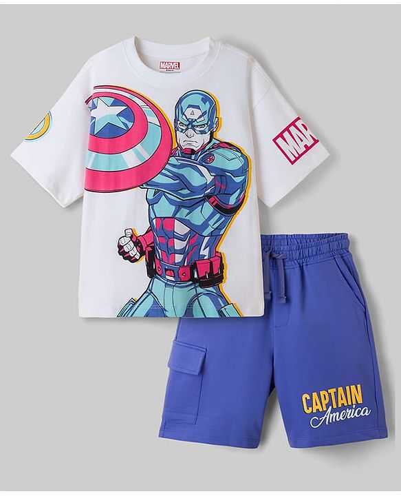 Pine Kids Marvel Single Jersey Knit Half Sleeves T-Shirt & Shorts Set with Avengers Graphics - Multicolor
