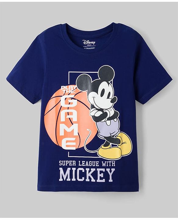 Pine Kids Disney Single Jersey Knit Half Sleeves T-Shirt & Shorts Night Suit With Mickey Mouse Graphics - Multicolor