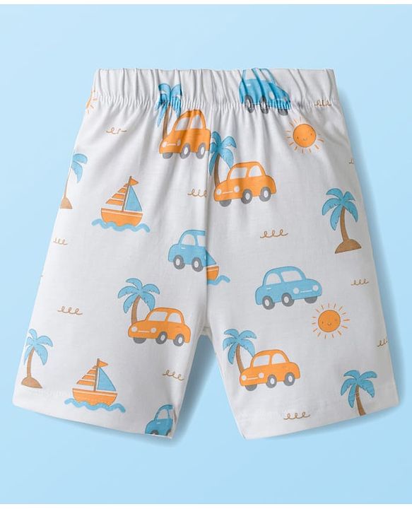 Babyhug Cotton Knit Half Sleeves T-Shirt & Shorts Co-ord Night Suit With Beach Theme Print - White