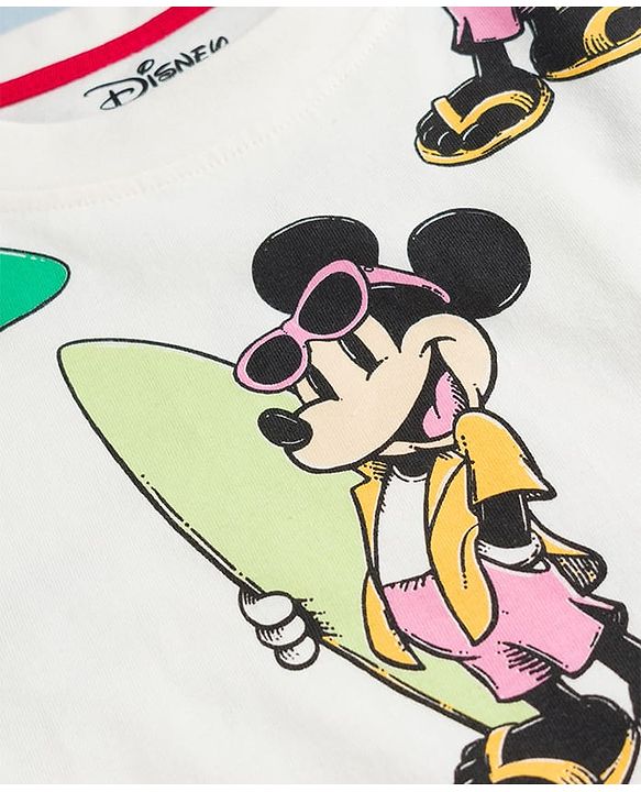Pine Kids Disney Drop Shoulder Sleeves Co-Ord T-Shirt & Shorts Night Suit With Mickey Mouse Print - White