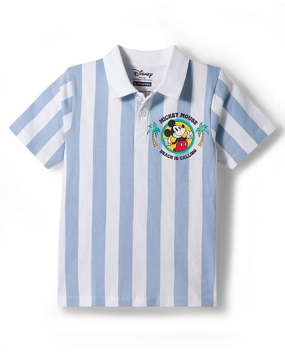 Pine Kids Disney Single Jersey Knit Half Sleeves Polo T-Shirt & Shorts Set with Mickey Mouse Graphics - Multicolor