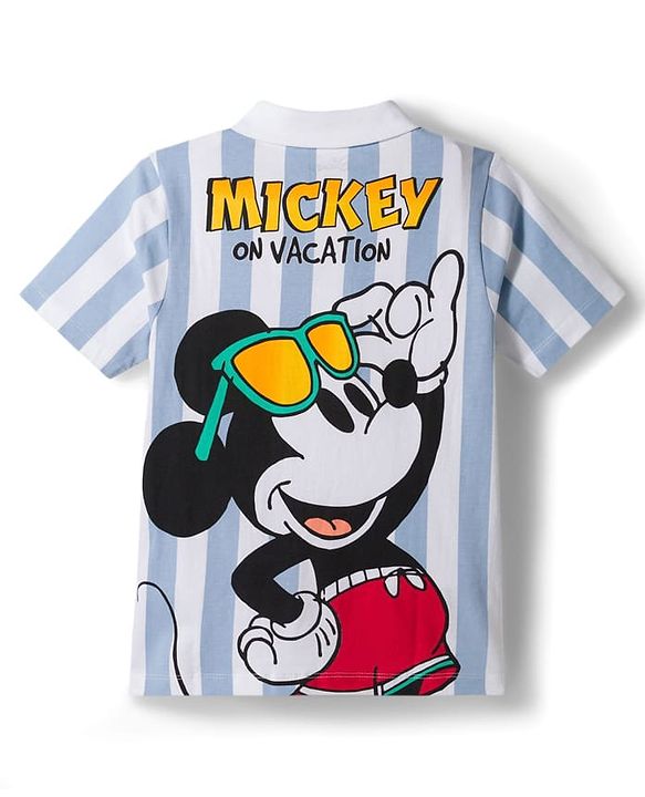 Pine Kids Disney Single Jersey Knit Half Sleeves Polo T-Shirt & Shorts Set with Mickey Mouse Graphics - Multicolor