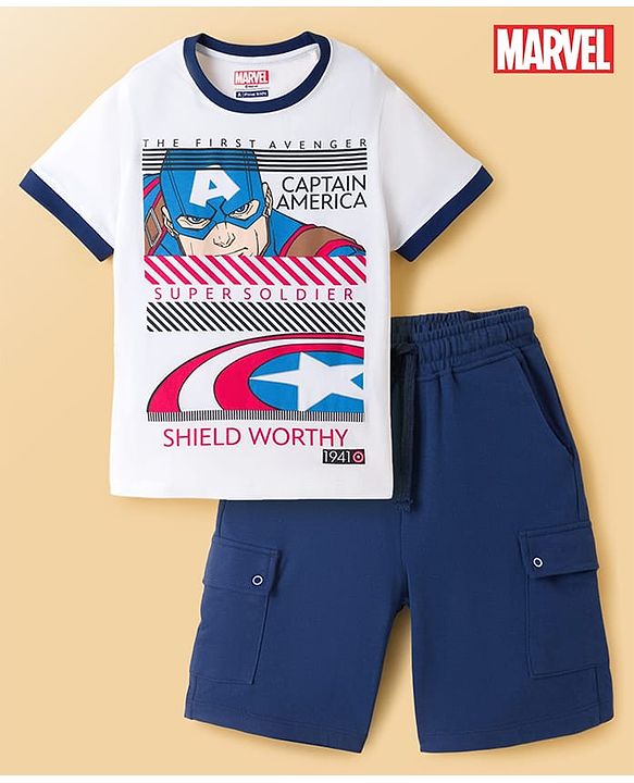 Pine Kids Marvel Single Jersey Knit Half Sleeves T-Shirt & Shorts Set with Avengers Graphic - Multicolor