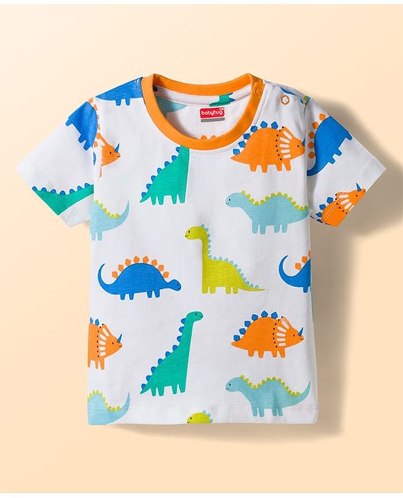 Babyhug Cotton Knit Half Sleeves Vehicles Printed Co-Ords T-Shirt & Shorts Night Suit - White