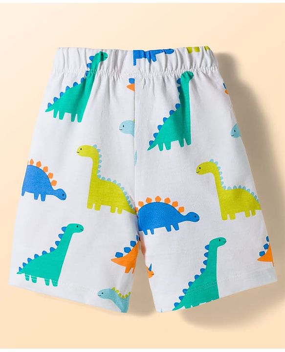 Babyhug Cotton Knit Half Sleeves Vehicles Printed Co-Ords T-Shirt & Shorts Night Suit - White