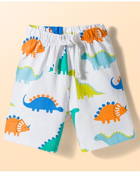 Babyhug Cotton Knit Half Sleeves Vehicles Printed Co-Ords T-Shirt & Shorts Night Suit - White