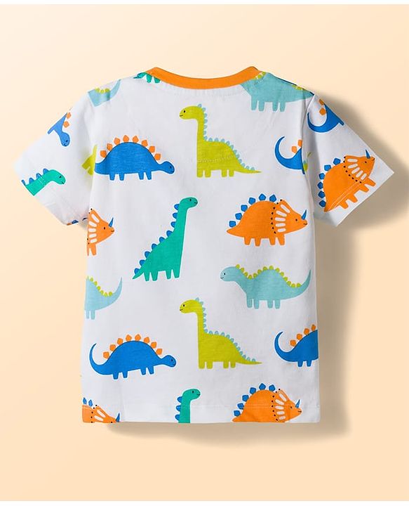 Babyhug Cotton Knit Half Sleeves Vehicles Printed Co-Ords T-Shirt & Shorts Night Suit - White