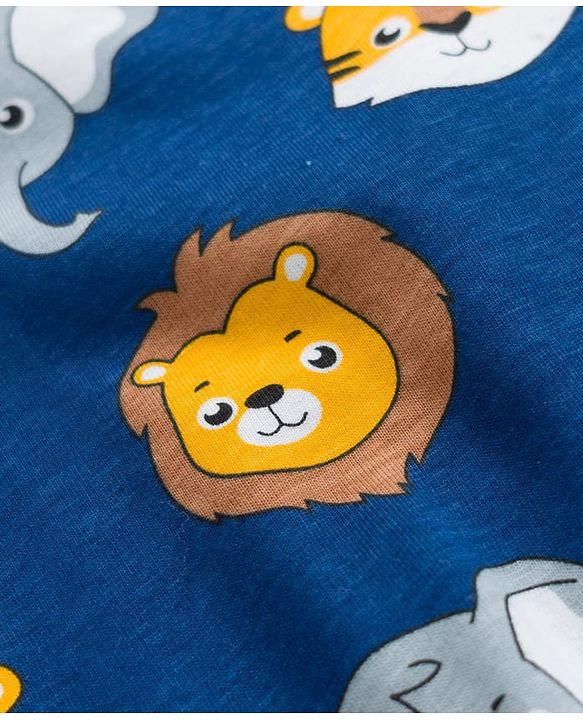 Babyhug Cotton Knit Half Sleeves Animal Printed Co-Ords T-Shirt & Shorts Night Suit - Navy Blue