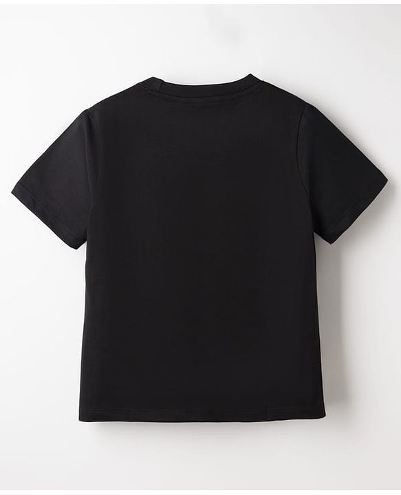 Pine Kids Cotton Knit Half Sleeves T-Shirt with Text Print - Black
