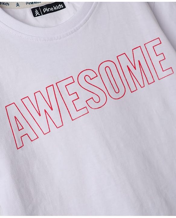 Pine Kids Cotton Knit T-Shirt with Awesome Print White 4-5 Years