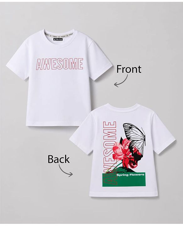 Pine Kids Cotton Knit T-Shirt with Awesome Print White 4-5 Years