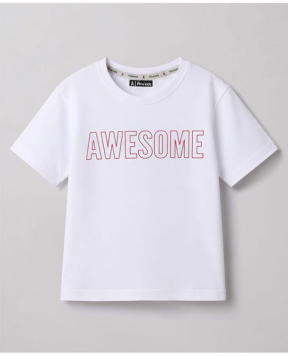 Pine Kids Cotton Knit T-Shirt with Awesome Print White 4-5 Years