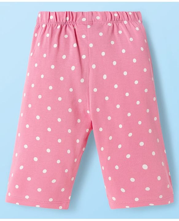 Babyhug Cotton Knit Half Sleeves T-Shirt & Capri Night Suit With Text & Polka Dot Print - White & Pink