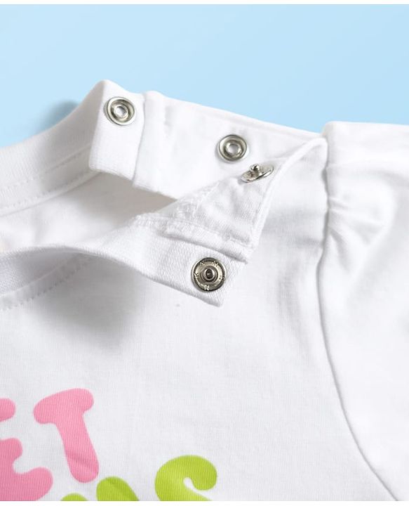 Babyhug Cotton Knit Half Sleeves T-Shirt & Capri Night Suit With Text & Polka Dot Print - White & Pink