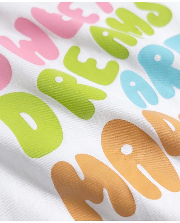 Babyhug Cotton Knit Half Sleeves T-Shirt & Capri Night Suit With Text & Polka Dot Print - White & Pink