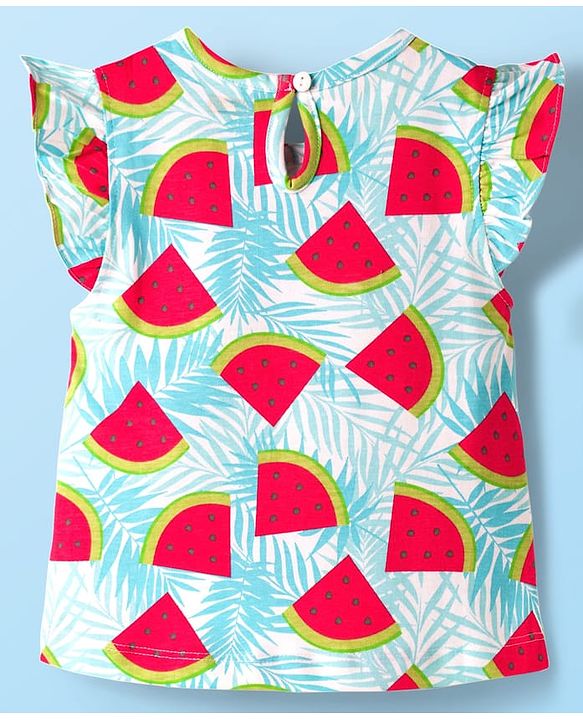 Babyhug Cotton Knit Half Sleeves T-Shirt & Capri Co-ord Night Suit With Watermelon Print - Light Blue