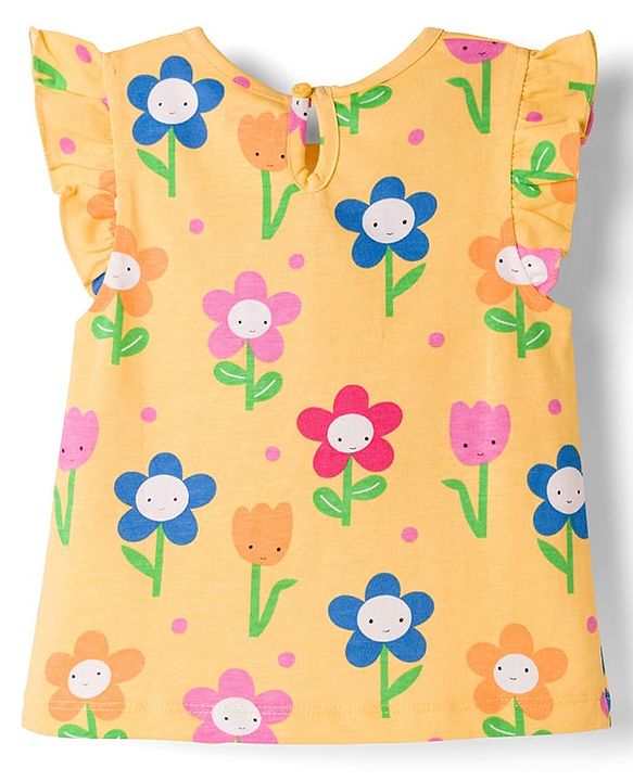 Babyhug Cotton Knit Half Sleeves T-Shirt & Capri Co-ord Night Suit With Floral Print - Yellow