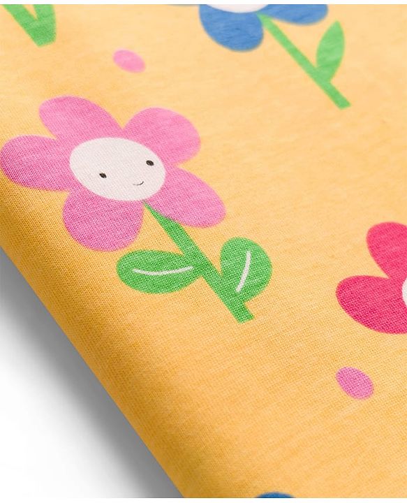 Babyhug Cotton Knit Half Sleeves T-Shirt & Capri Co-ord Night Suit With Floral Print - Yellow