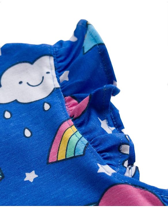 Babyhug Cotton Knit Half Sleeves Unicorn Theme Printed Co-Ords T-Shirt & Capri Night Suit - Blue