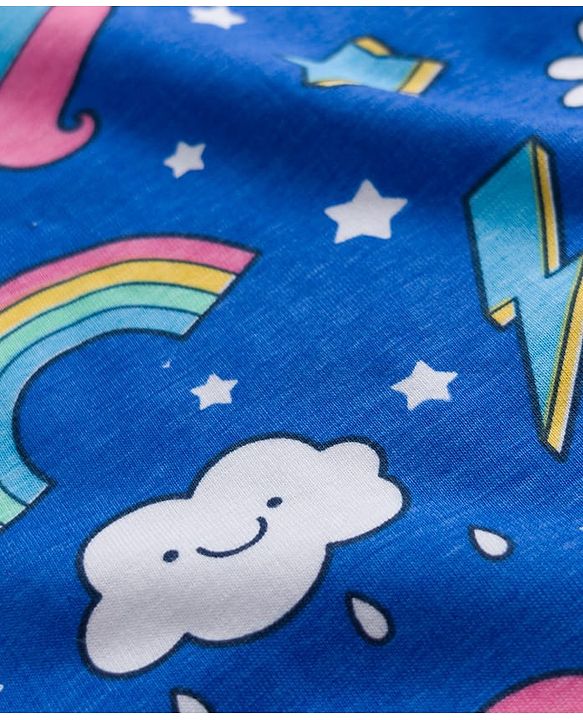 Babyhug Cotton Knit Half Sleeves Unicorn Theme Printed Co-Ords T-Shirt & Capri Night Suit - Blue