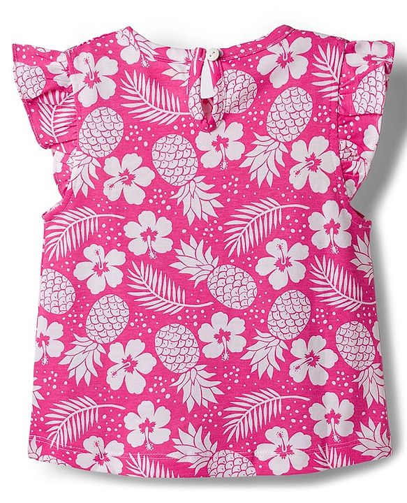 Babyhug Cotton Knit Half Sleeves T-Shirt & Capri Co-ord Night Suit With Floral Print - Pink