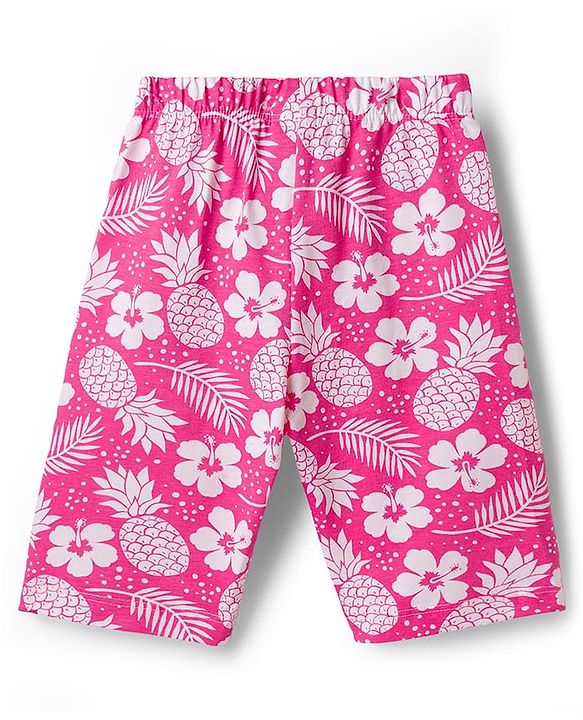 Babyhug Cotton Knit Half Sleeves T-Shirt & Capri Co-ord Night Suit With Floral Print - Pink