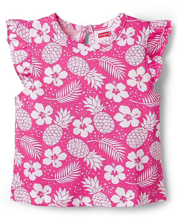 Babyhug Cotton Knit Half Sleeves T-Shirt & Capri Co-ord Night Suit With Floral Print - Pink