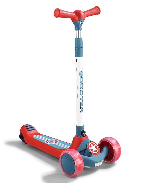 Babyhug Glider 3 Wheel Kids Kick Scooter with LED Wheels - Red Blue| Adjustable Height| Weight Capacity Upto 50 Kg| Toy for 2 to 12 yrs Boys & Girls| Activity Gifting Option| Compact Fold| Lean-to-Steer