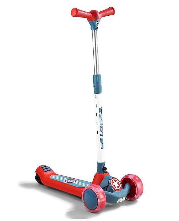 Babyhug Glider 3 Wheel Kids Kick Scooter with LED Wheels - Red Blue| Adjustable Height| Weight Capacity Upto 50 Kg| Toy for 2 to 12 yrs Boys & Girls| Activity Gifting Option| Compact Fold| Lean-to-Steer
